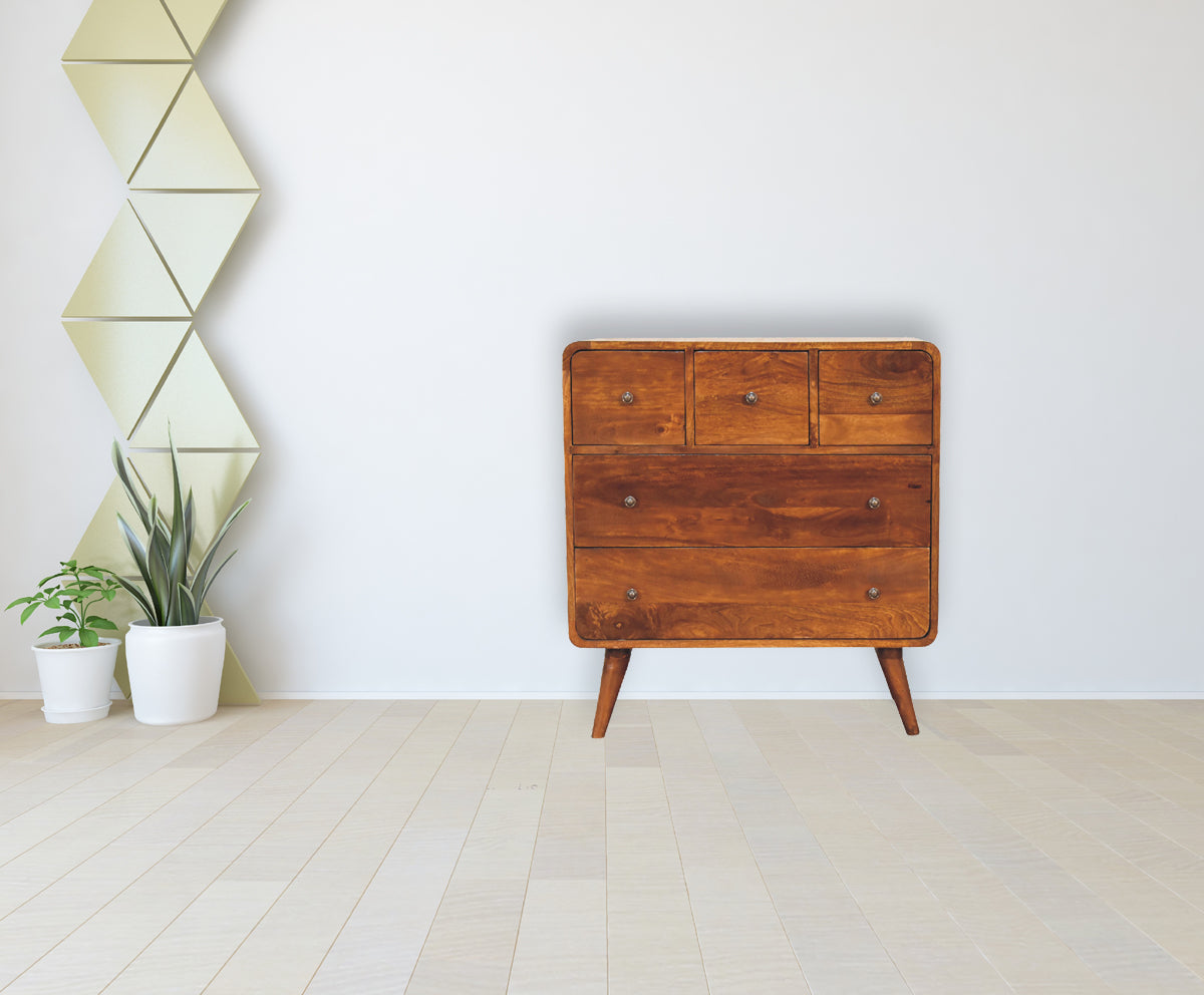 3 over 2 Curved Chestnut Chest of Drawers