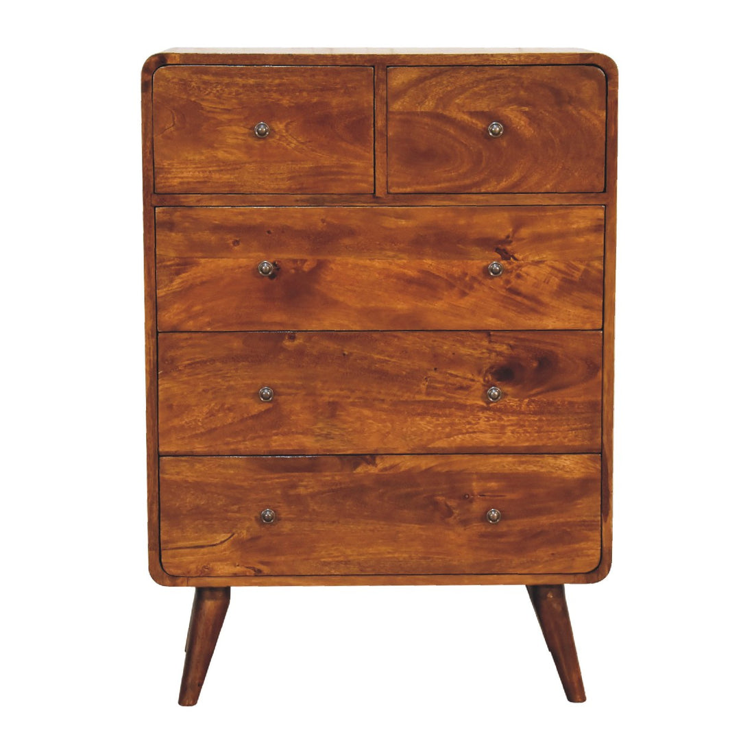 2 over 3 Curved Chestnut Chest of Drawers