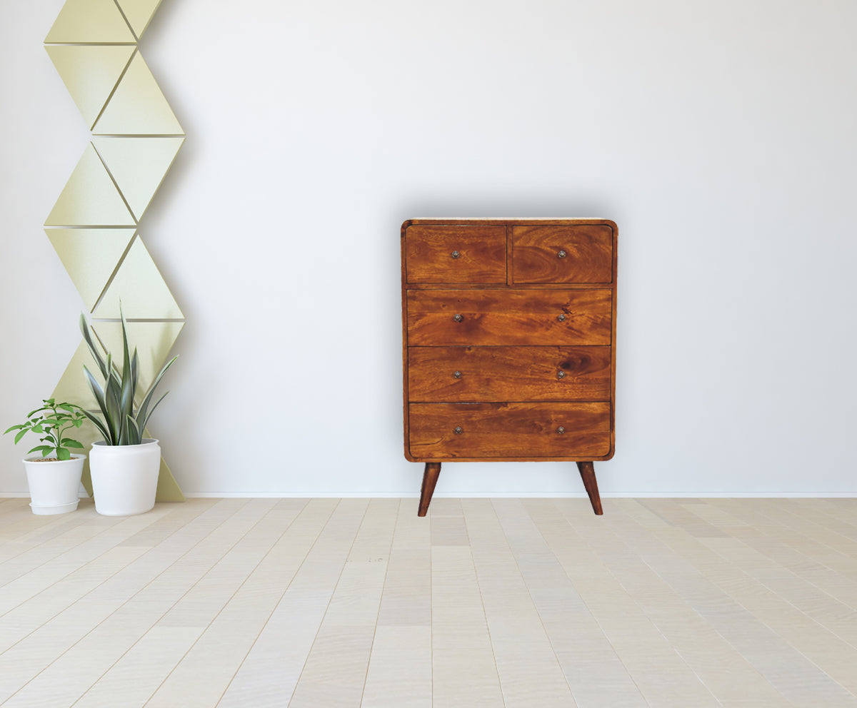 2 over 3 Curved Chestnut Chest of Drawers
