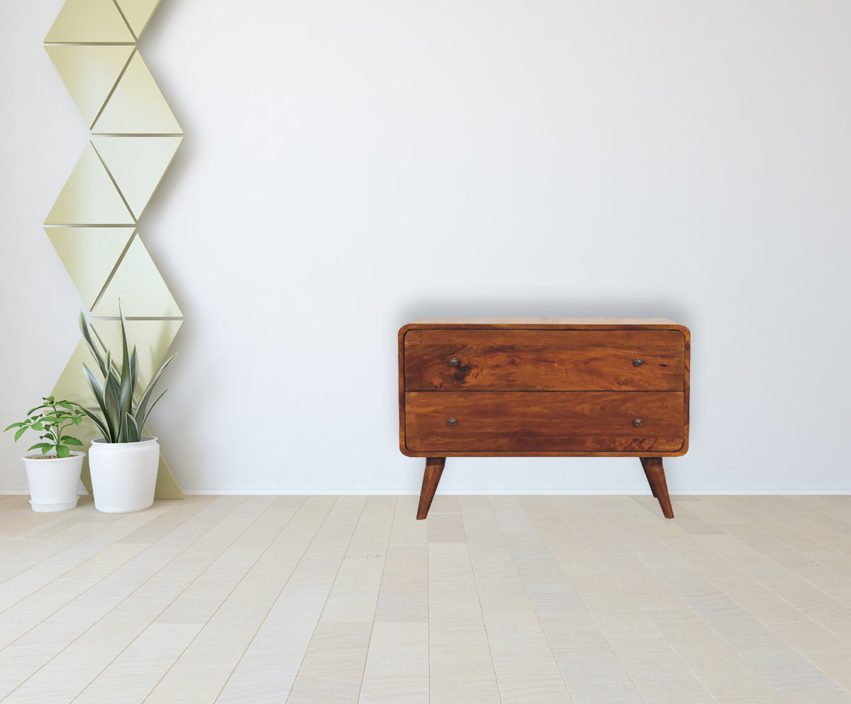 2-Drawer Curved Chestnut Chest of Drawers