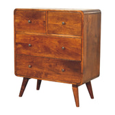 2 over 2 Curved Chesnut Chest of Drawers | Chestnut Mango Wood