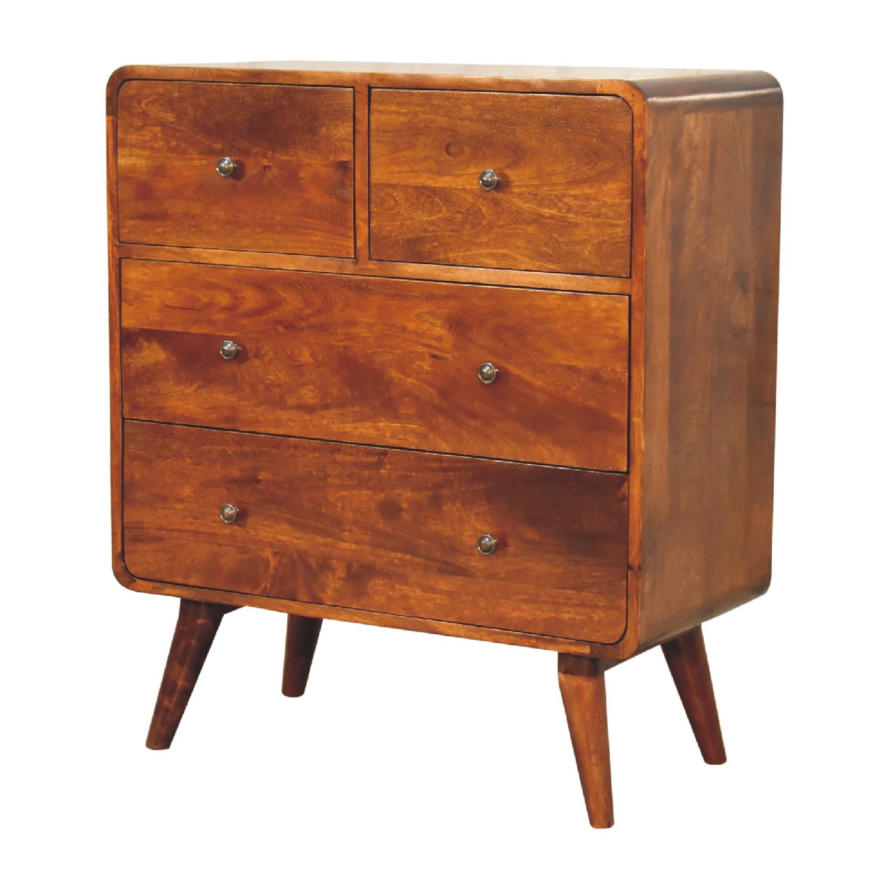 2 over 2 Curved Chesnut Chest of Drawers | Chestnut Mango Wood