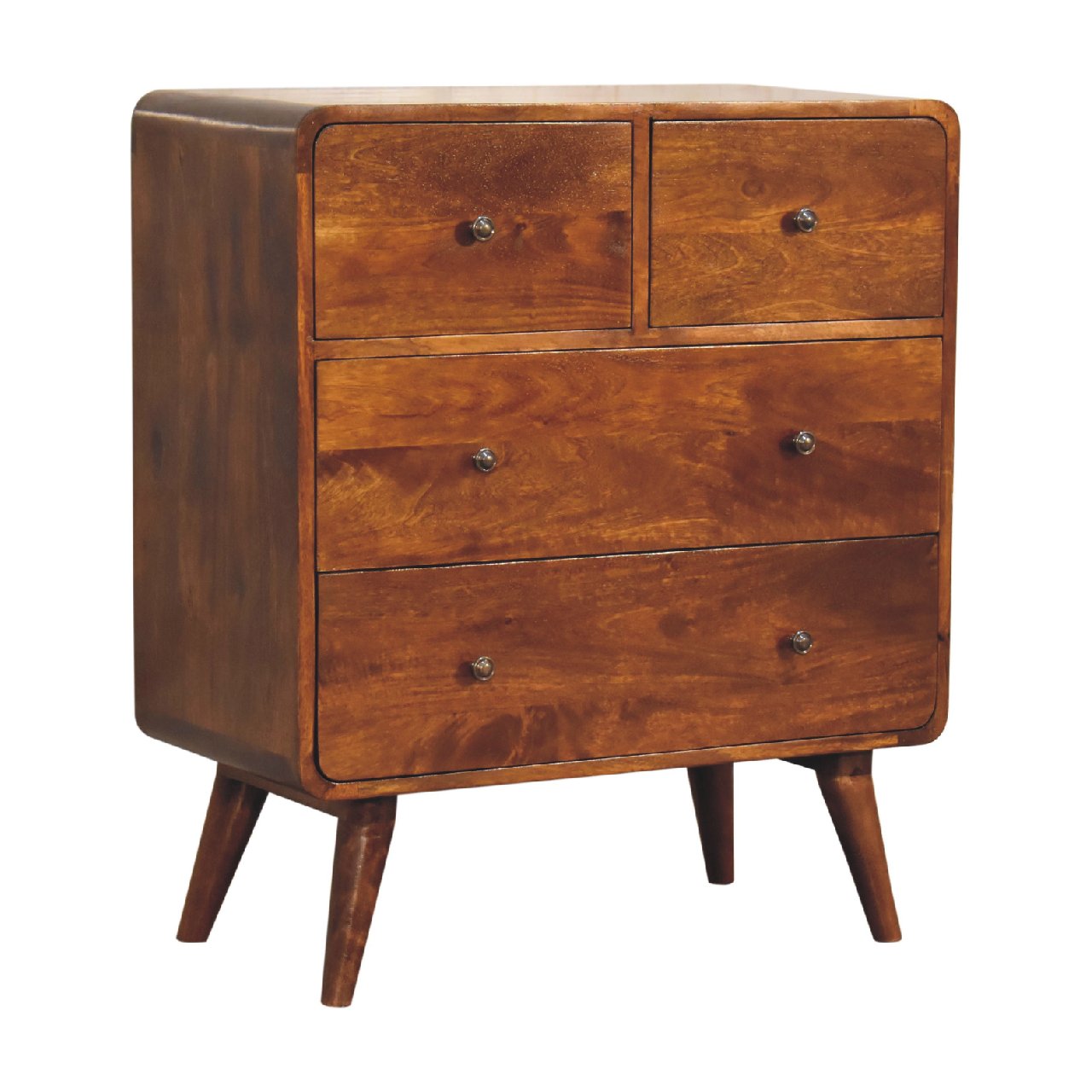 2 over 2 Curved Chesnut Chest of Drawers | Chestnut Mango Wood