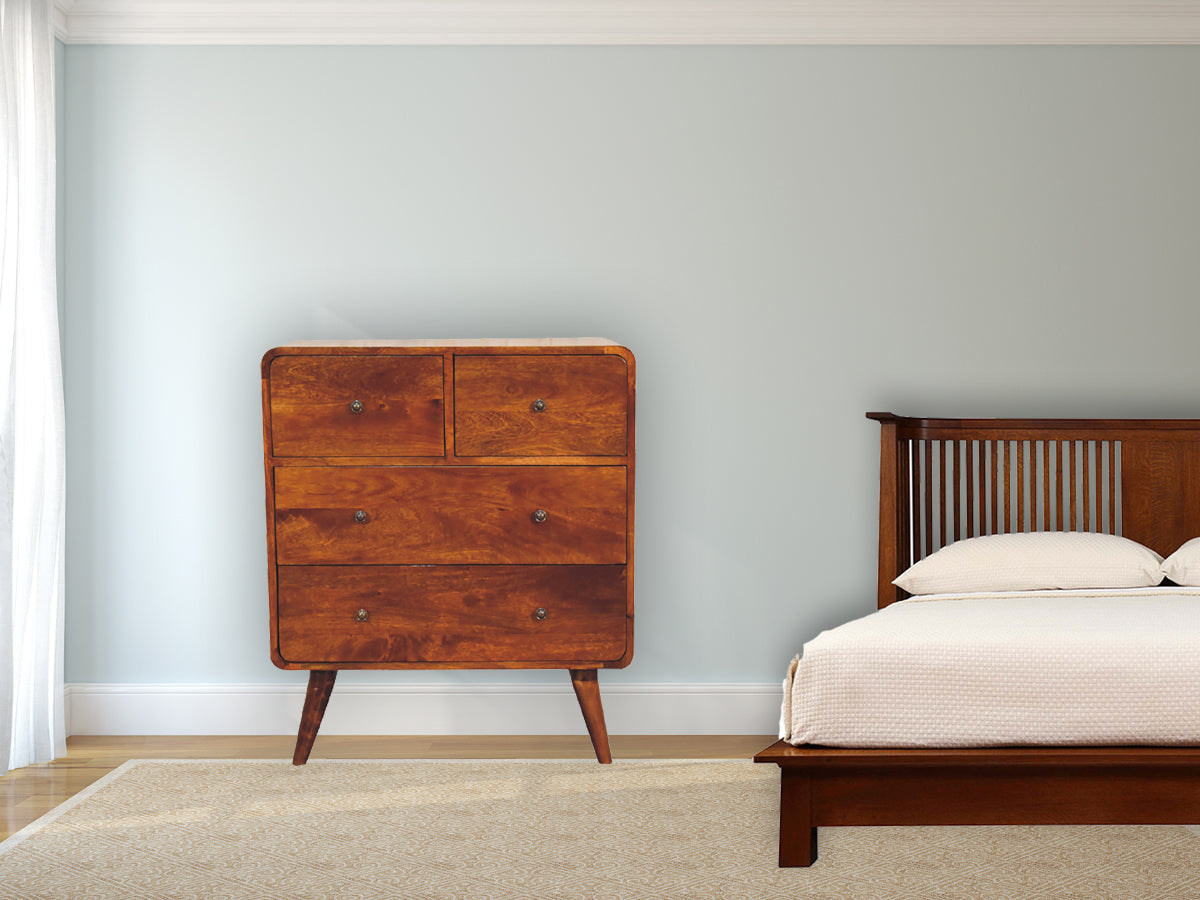 2 over 2 Curved Chesnut Chest of Drawers | Chestnut Mango Wood
