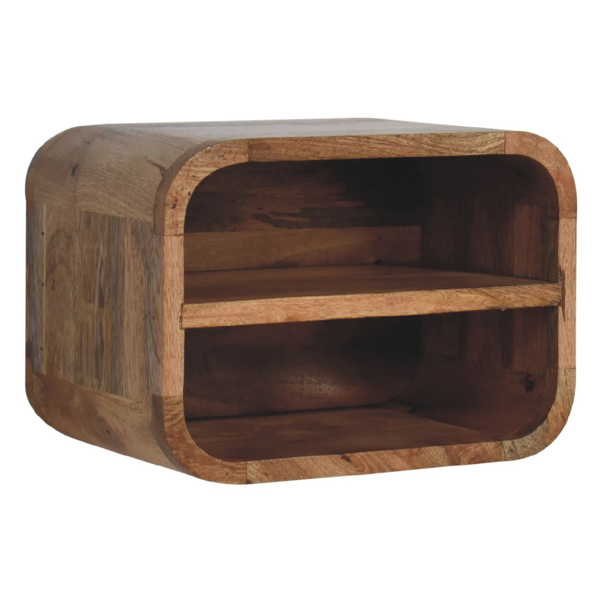 Oak-ish Floating Open Curve Bedside Table | Wall-Mounted
