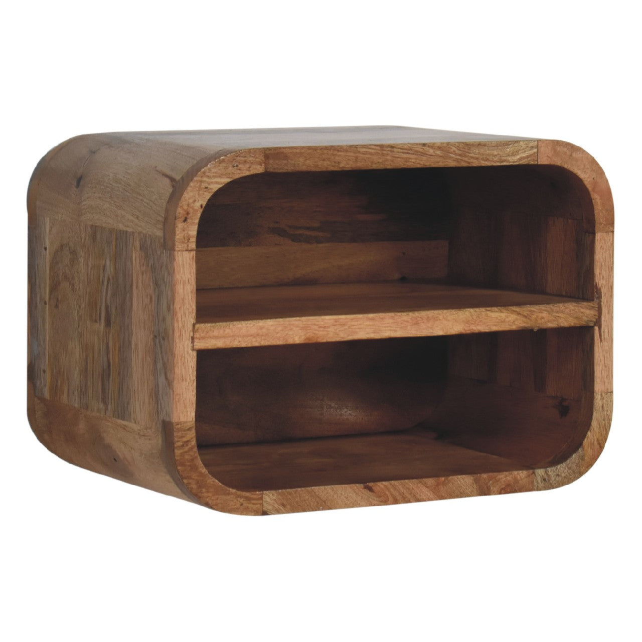 Oak-ish Floating Open Curve Bedside Table | Wall-Mounted