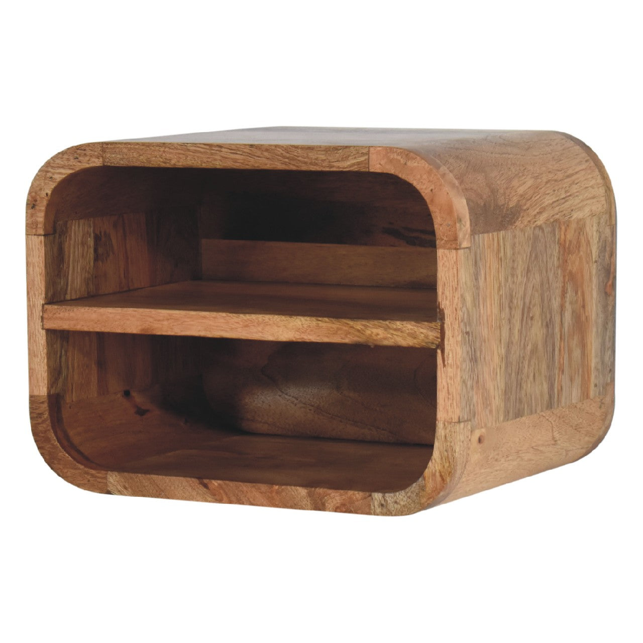 Oak-ish Floating Open Curve Bedside Table | Wall-Mounted