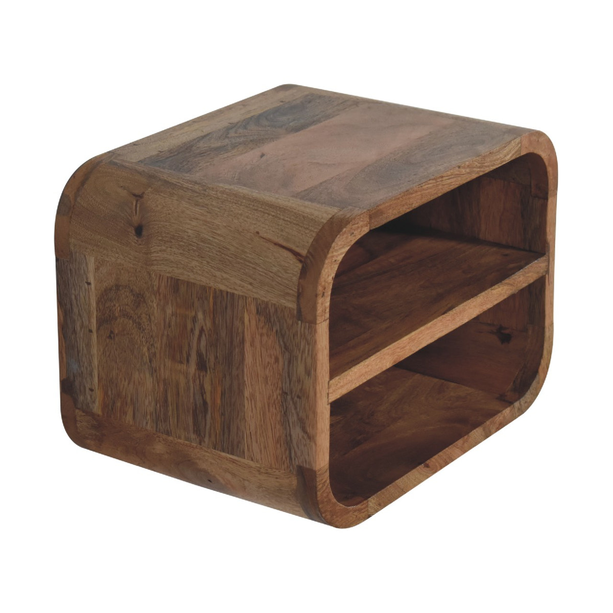 Oak-ish Floating Open Curve Bedside Table | Wall-Mounted