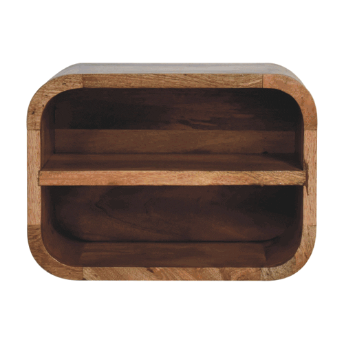 Oak-ish Floating Open Curve Bedside Table | Wall-Mounted