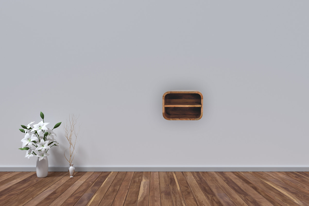 Oak-ish Floating Open Curve Bedside Table | Wall-Mounted