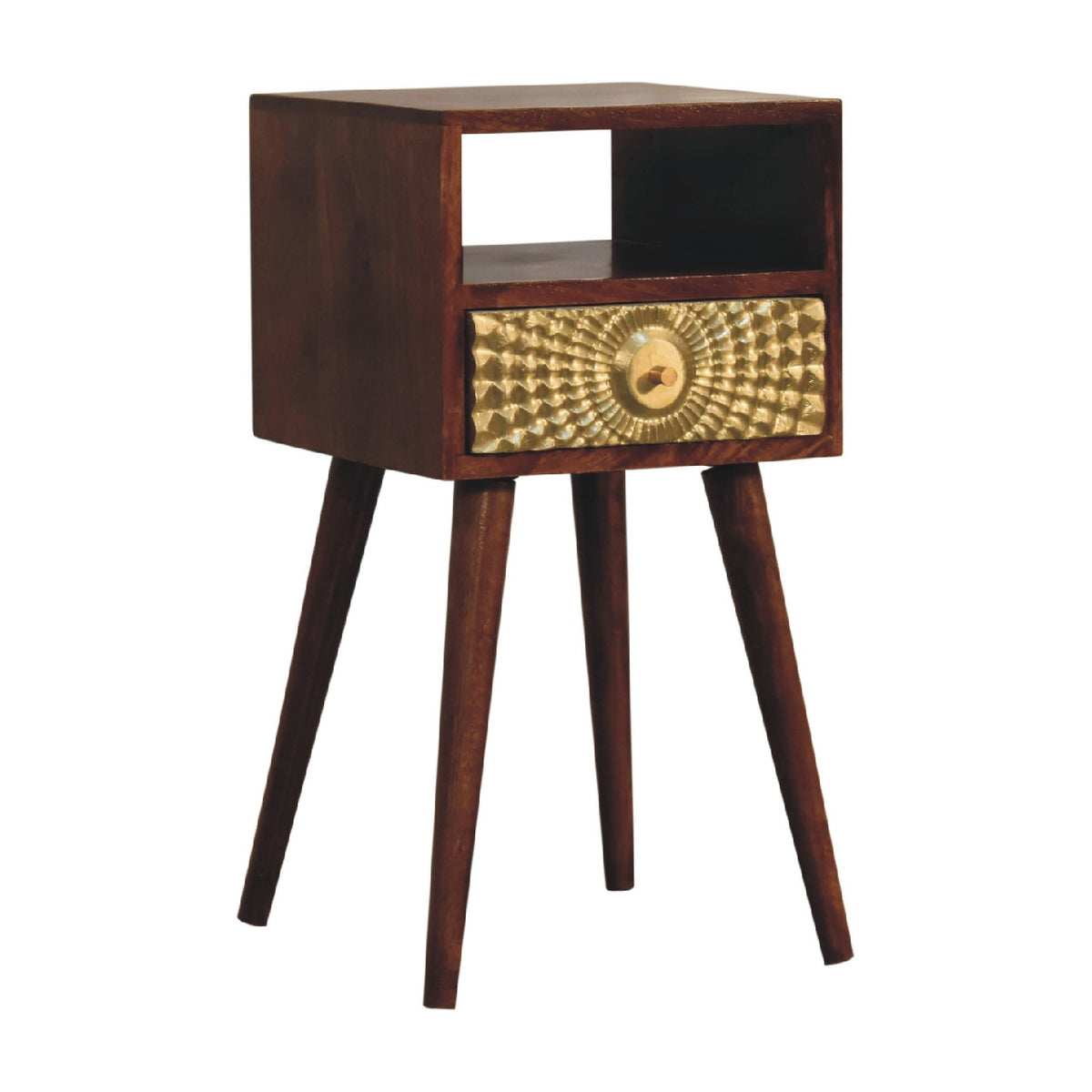 Eden Mini Bedside Table | Chestnut Solid Mango Wood Open Shelf