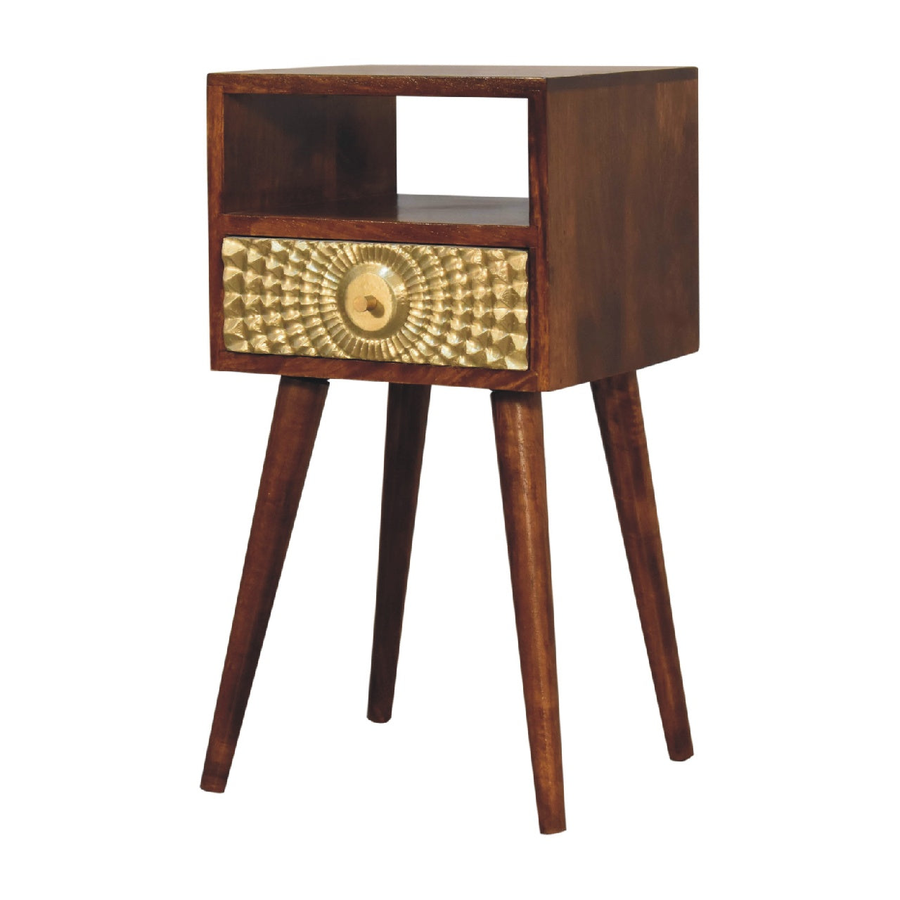 Eden Mini Bedside Table | Chestnut Solid Mango Wood Open Shelf