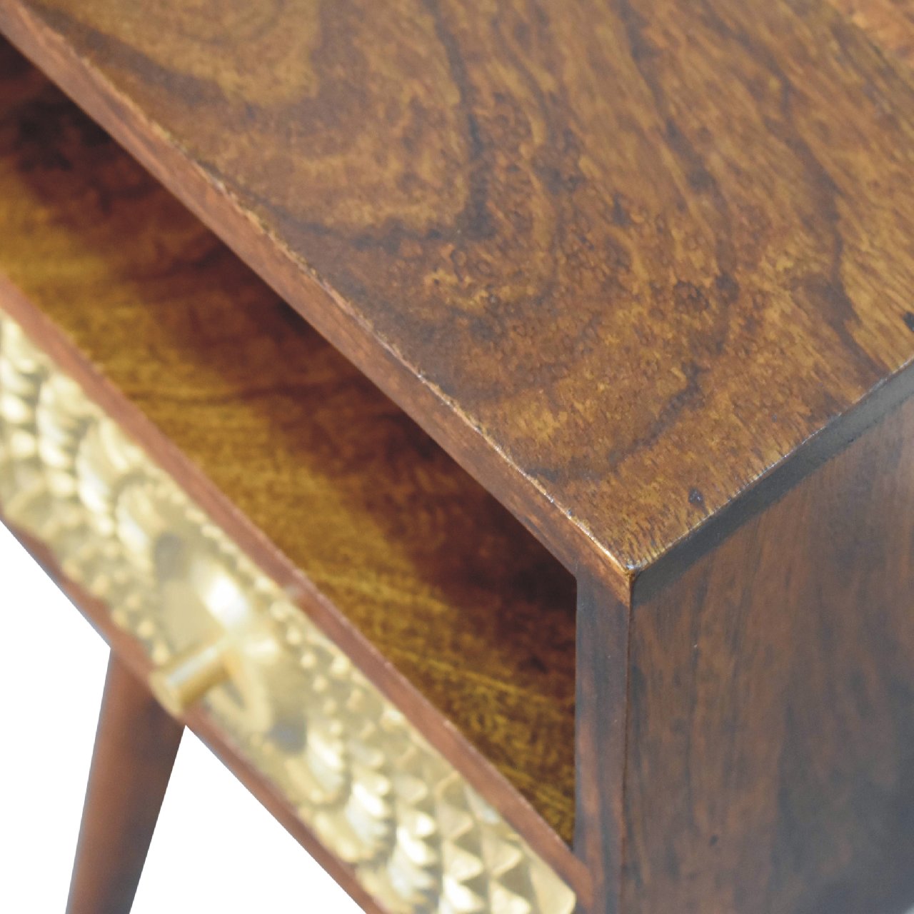 Eden Mini Bedside Table | Chestnut Solid Mango Wood Open Shelf