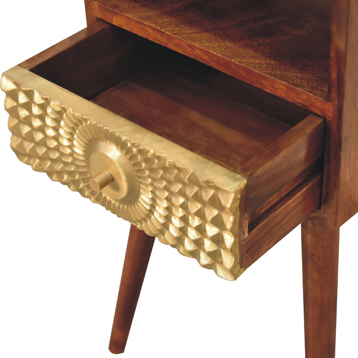 Eden Mini Bedside Table | Chestnut Solid Mango Wood Open Shelf