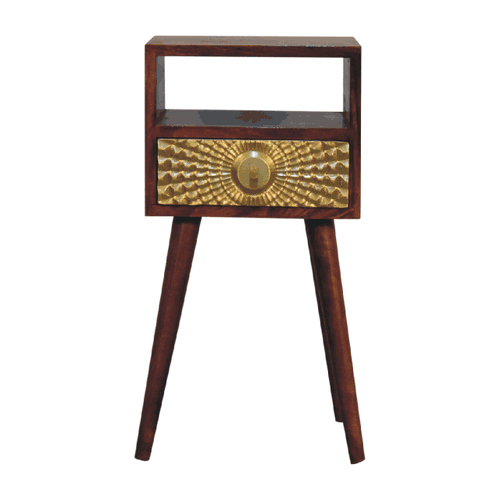 Eden Mini Bedside Table | Chestnut Solid Mango Wood Open Shelf