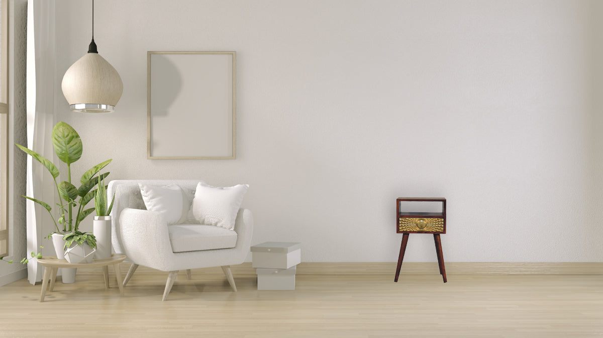 Eden Mini Bedside Table | Chestnut Solid Mango Wood Open Shelf