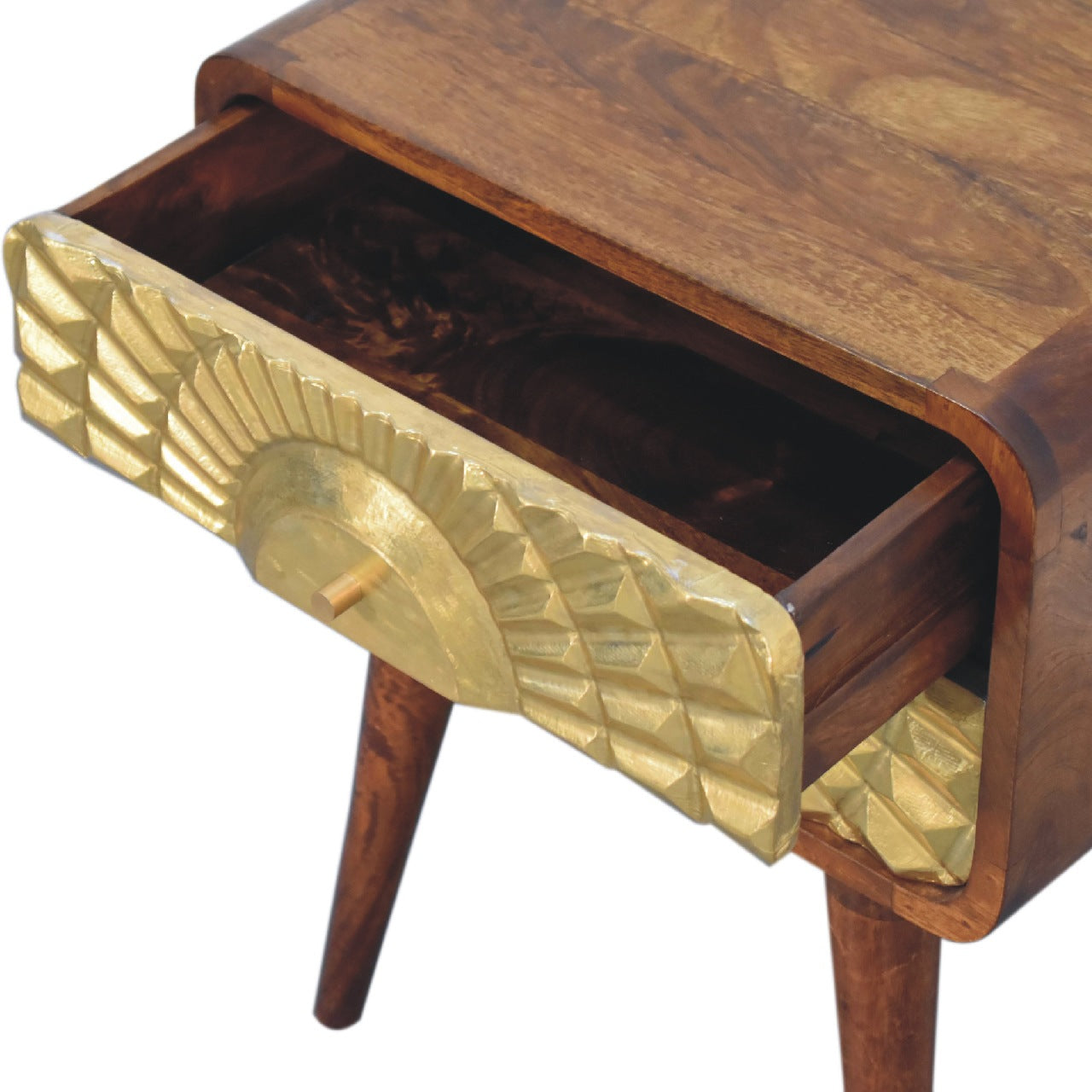 Eden Curved Bedside Table | Chestnut Solid Mango Wood