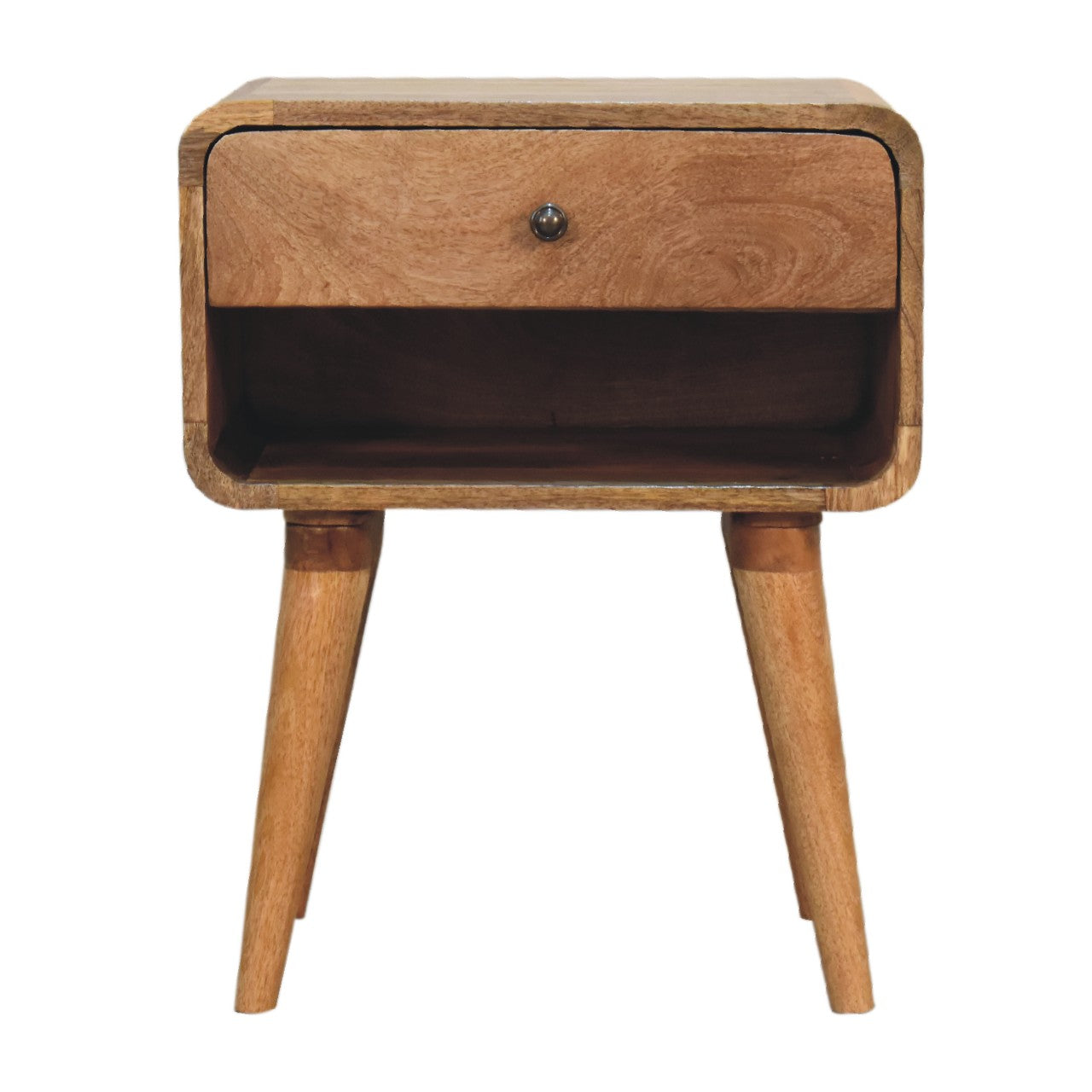 Curved Oak-ish Open Bedside Table