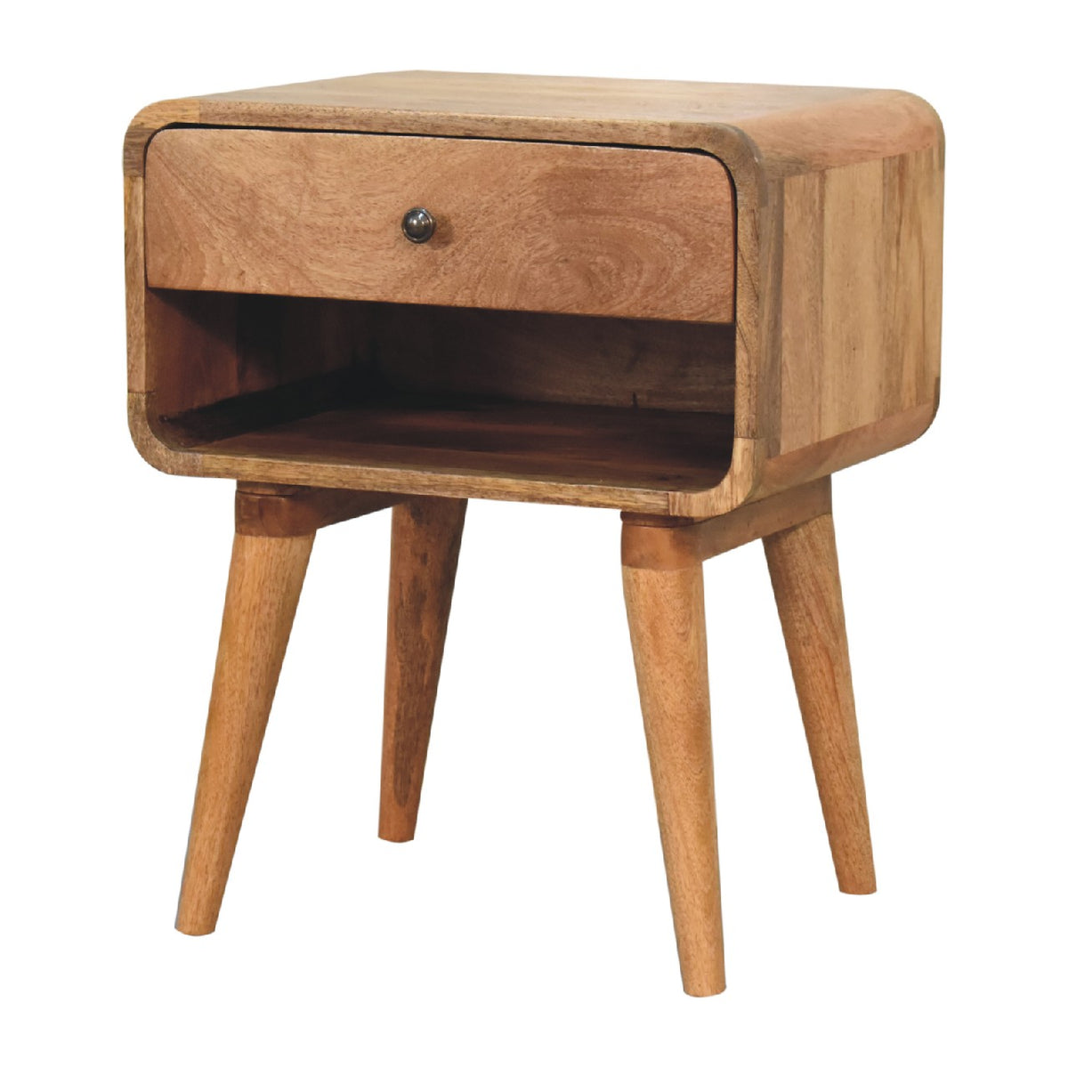 Curved Oak-ish Open Bedside Table