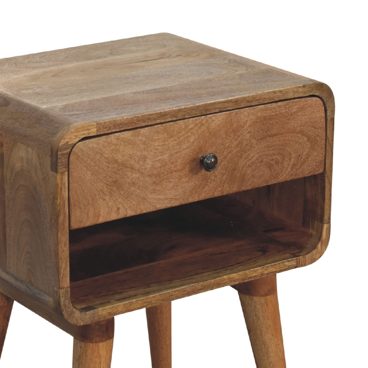 Curved Oak-ish Open Bedside Table