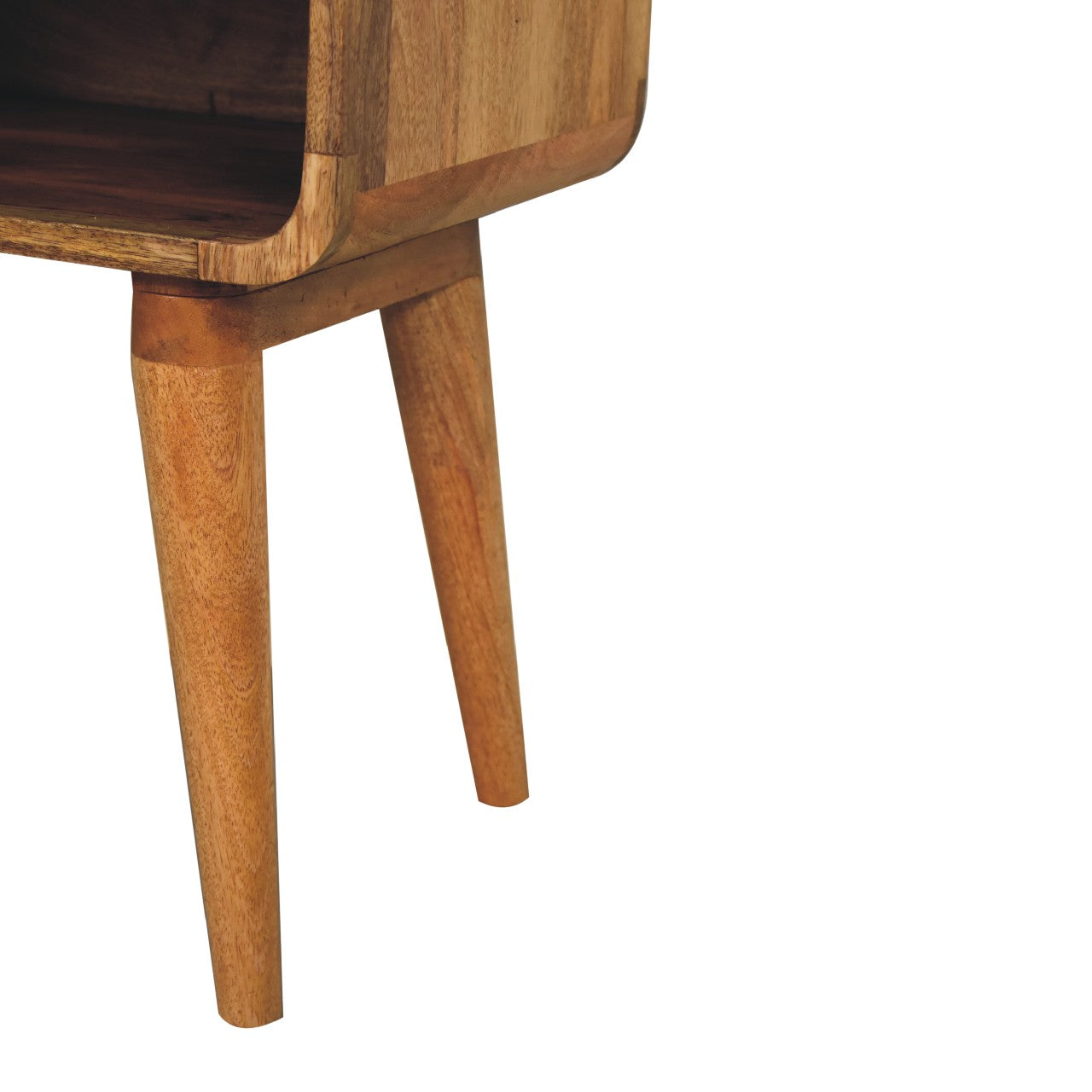 Curved Oak-ish Open Bedside Table