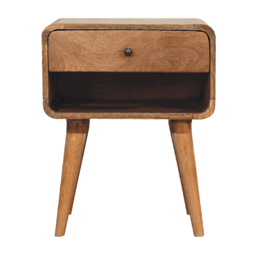 Curved Oak-ish Open Bedside Table