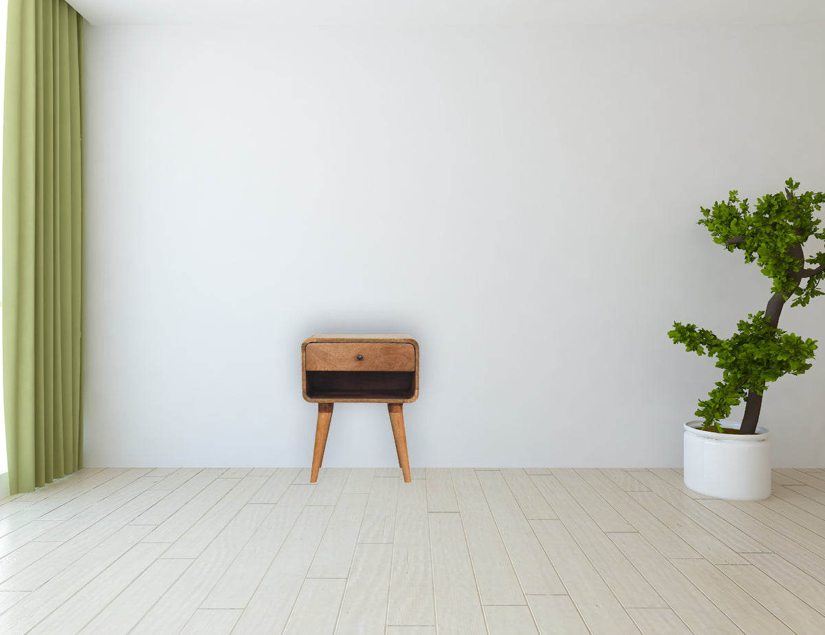 Curved Oak-ish Open Bedside Table
