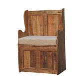 Cream Boucle Mini Monks Bench | Hand-Carved