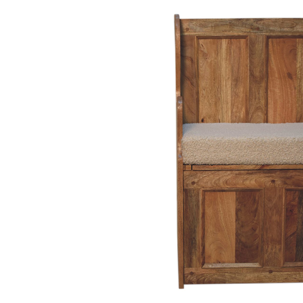 Cream Boucle Mini Monks Bench | Hand-Carved