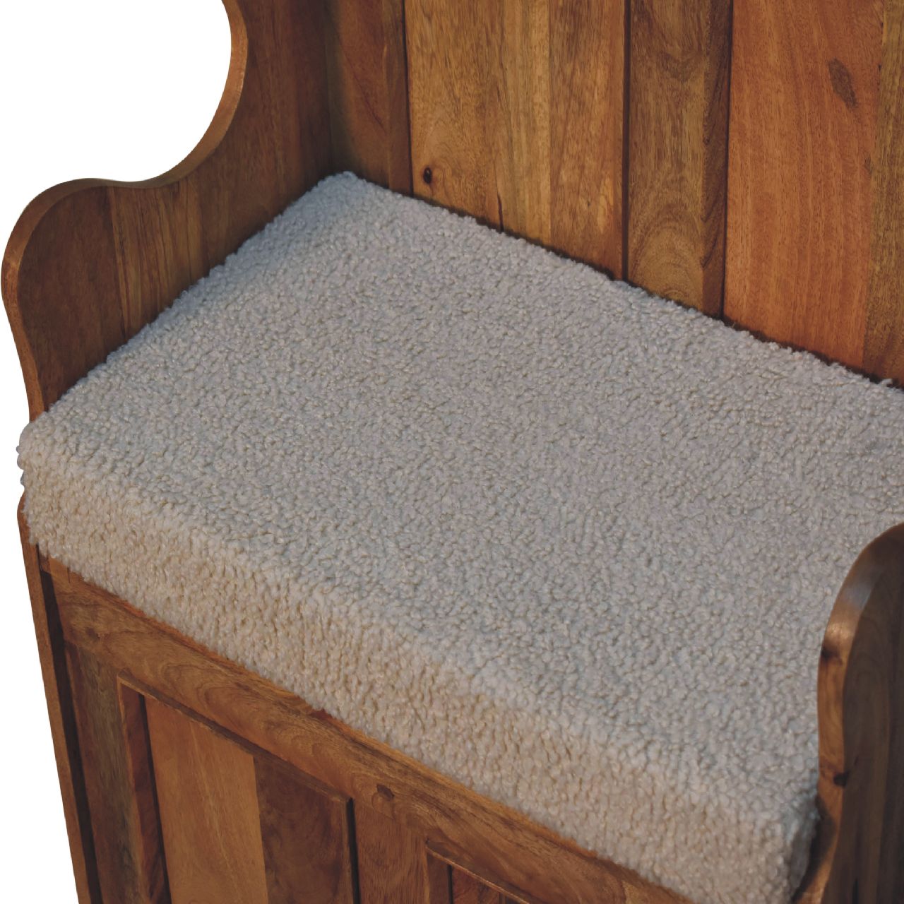 Cream Boucle Mini Monks Bench | Hand-Carved