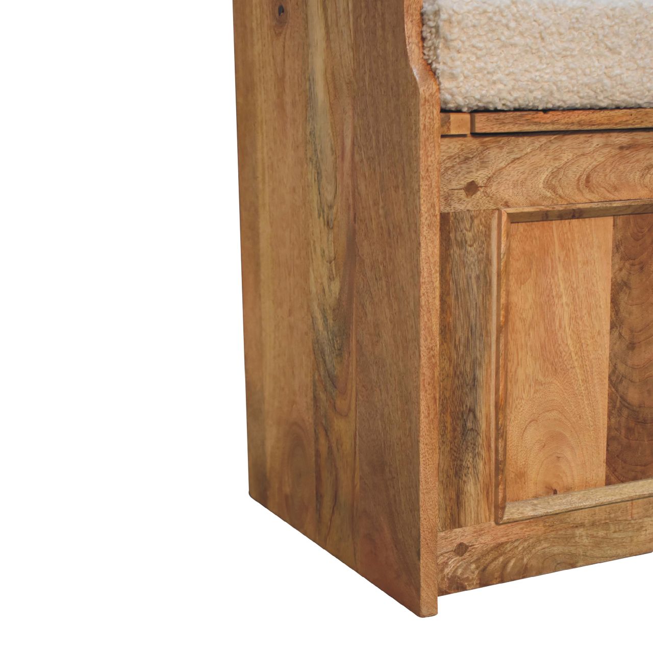 Cream Boucle Mini Monks Bench | Hand-Carved