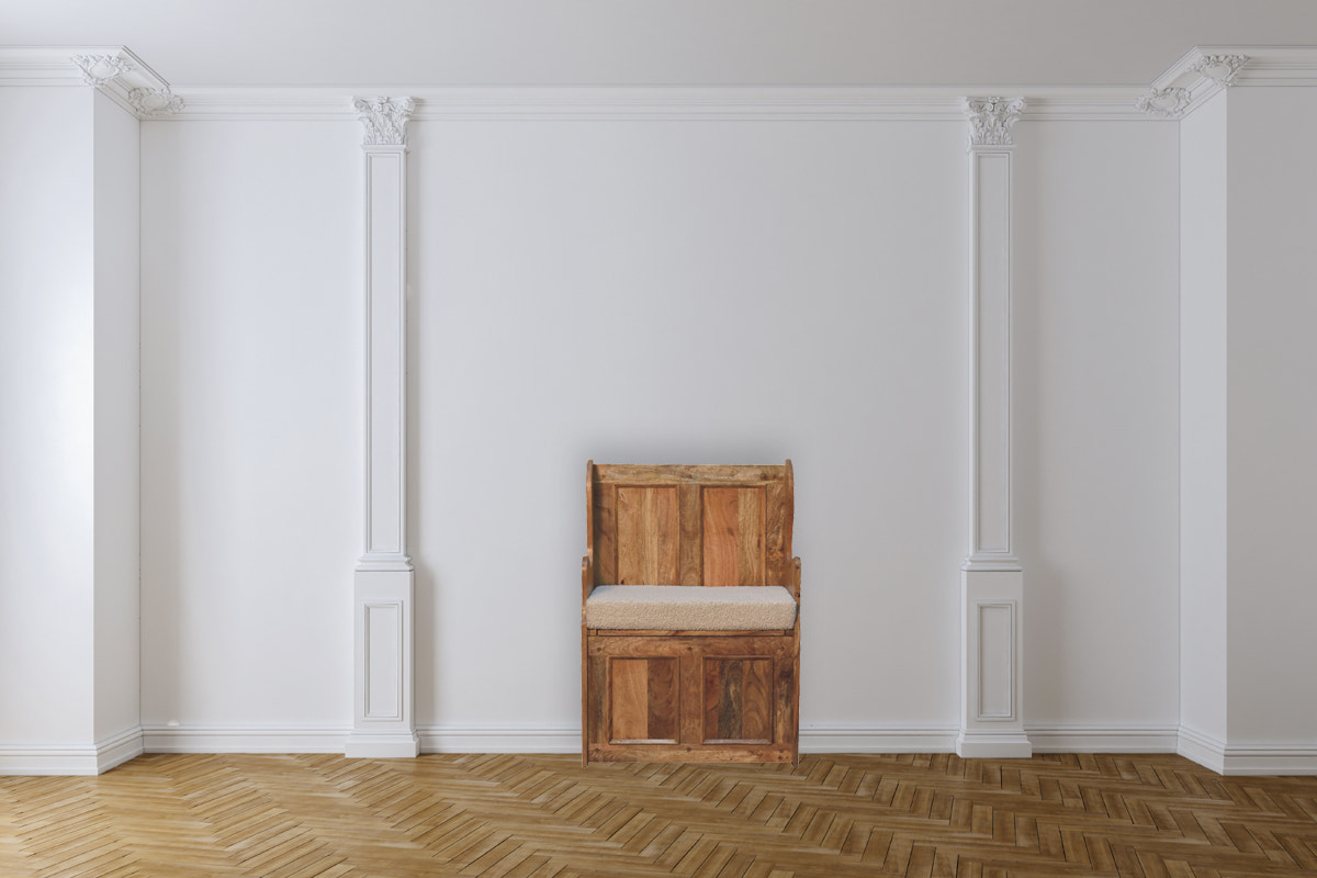 Cream Boucle Mini Monks Bench | Hand-Carved