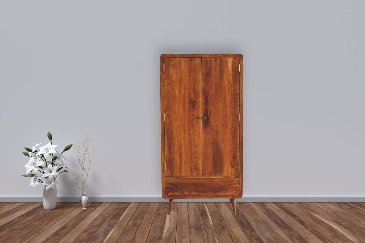 Curved Chestnut Wardrobe Chest of Drawers