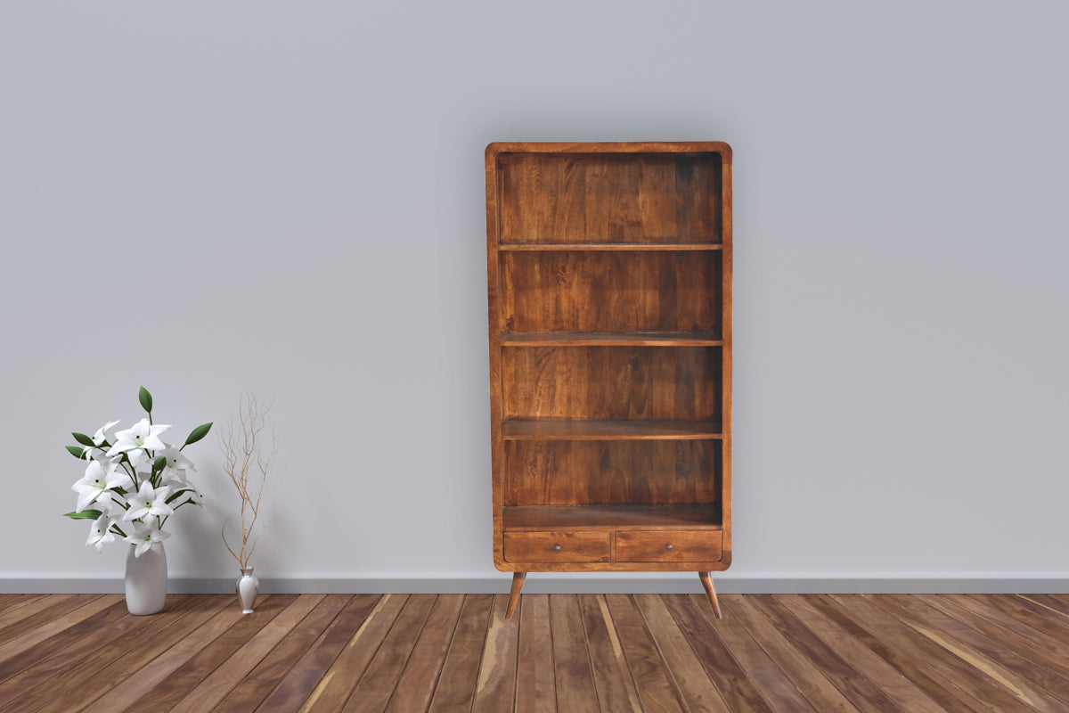 Curved Chestnut Bookcase Chest of Drawers