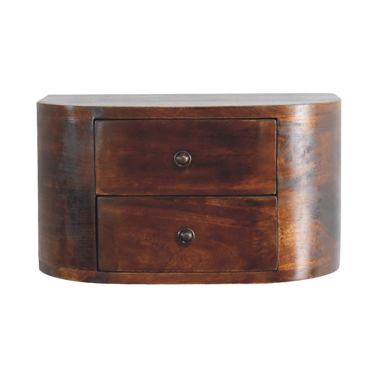 Lunar 2-Drawer Floating Bedside Table | Chestnut Solid Mango Wood Wall-Mounted