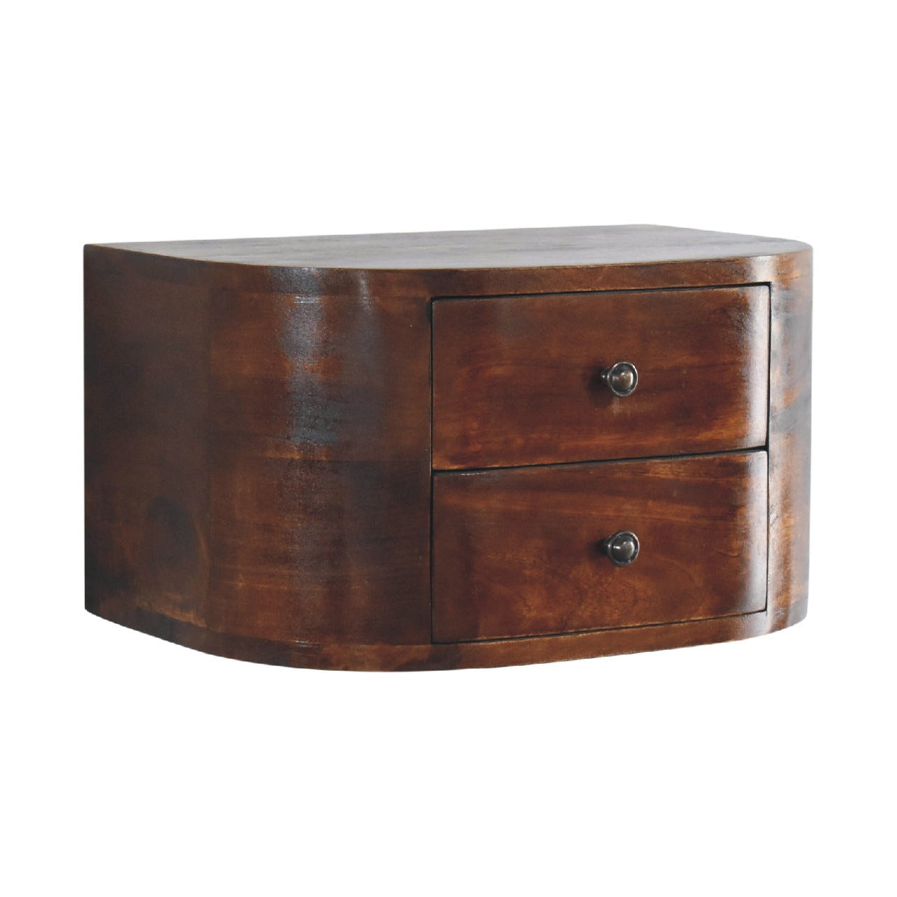 Lunar 2-Drawer Floating Bedside Table | Chestnut Solid Mango Wood Wall-Mounted