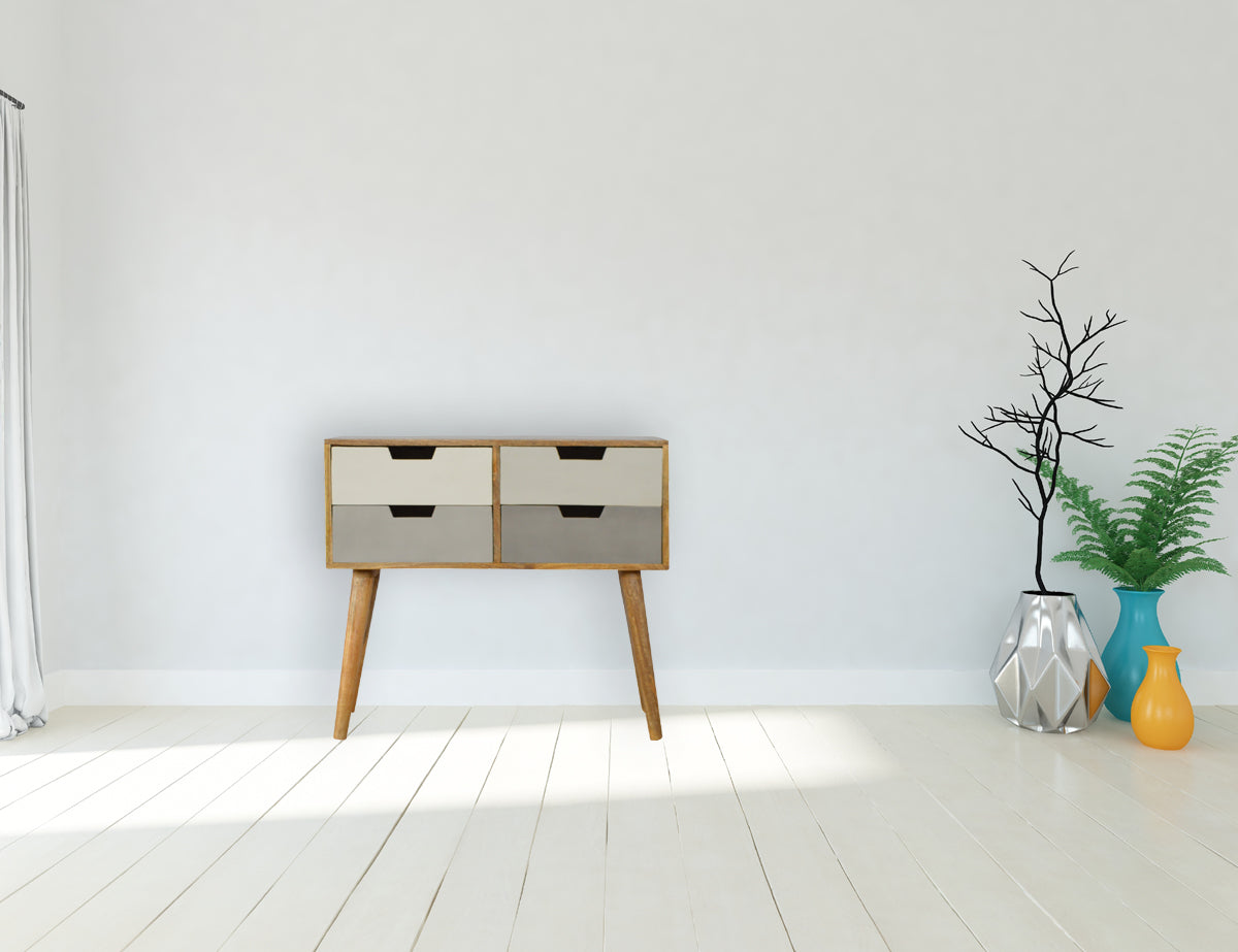 Grey Gradient Console Table | Hand-Painted Solid Mango Wood