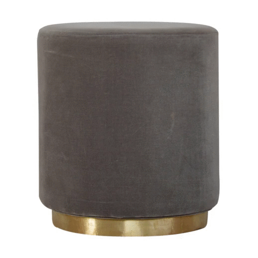 Gold Base Grey Velvet Footstool | Cotton Velvet