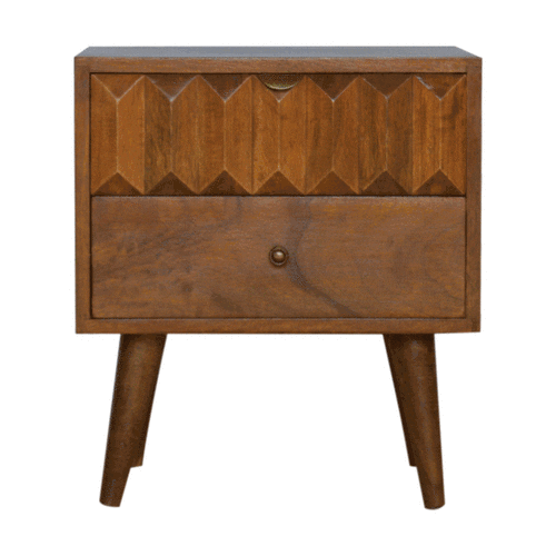 Chestnut Prism Bedside Table | Hand-Carved