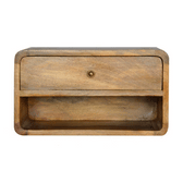 Floating Curve Open Slot Bedside Table | Oak-Ish Mango Wood Wall-Mounted
