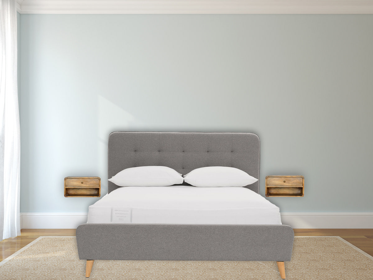 Floating Curve Open Slot Bedside Table | Oak-Ish Mango Wood Wall-Mounted