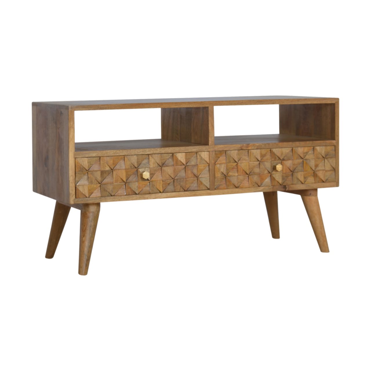 Diamond Carved TV Media Unit | Hand-Carved