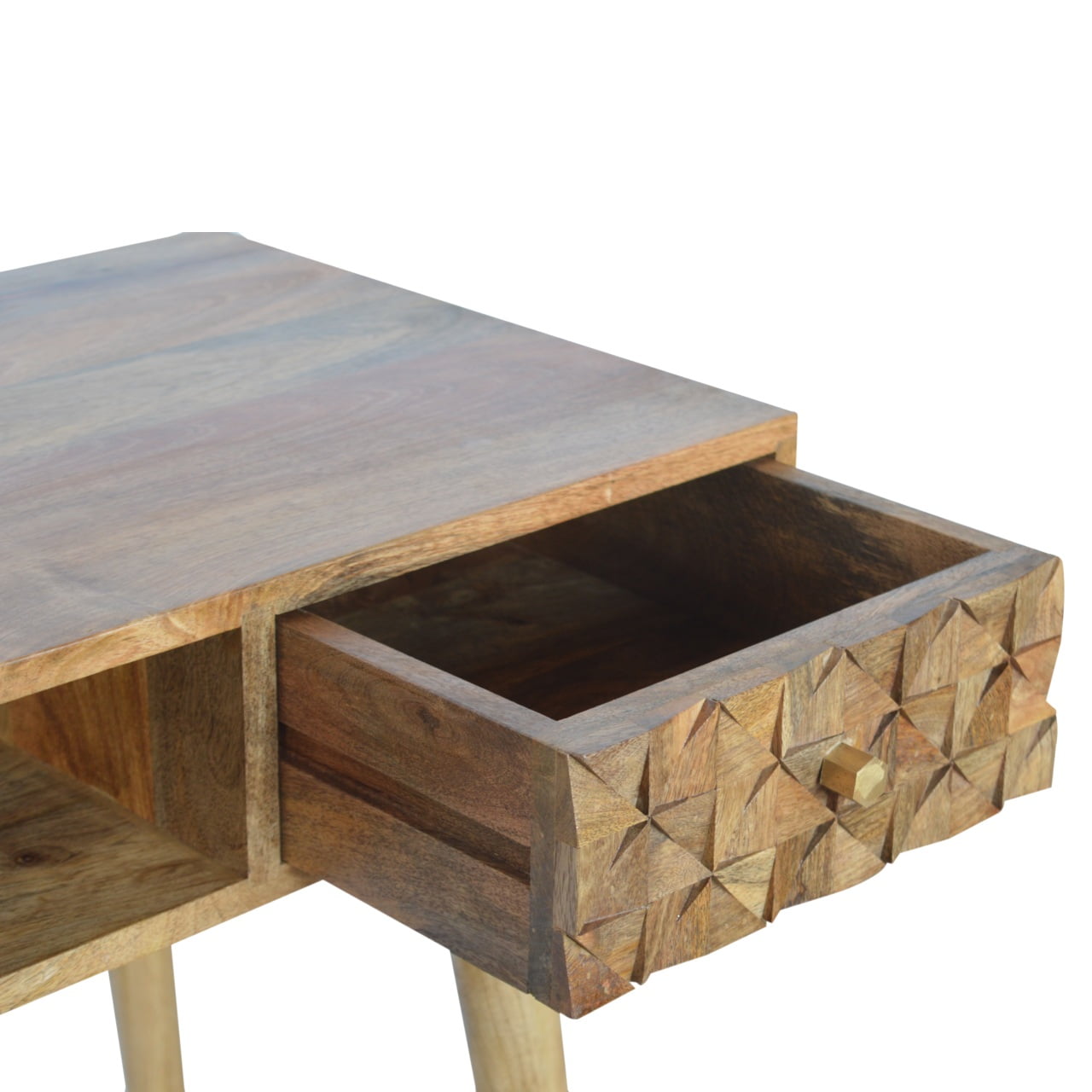 Diamond Carved Writing Desk | Oak-Ish Solid Mango Wood Hand-Carved