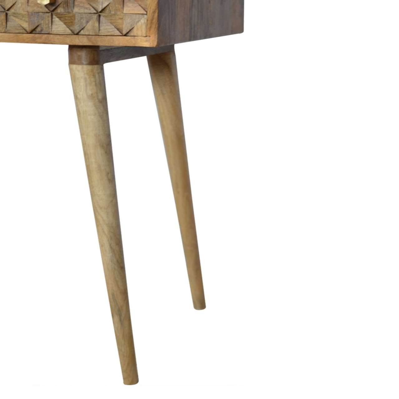 Diamond Carved Writing Desk | Oak-Ish Solid Mango Wood Hand-Carved