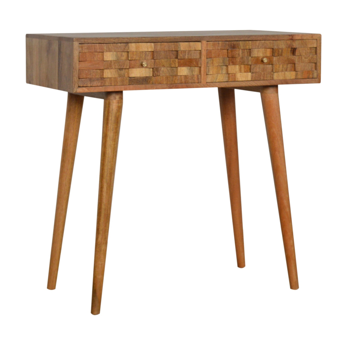 Tile Carved Console Table | Oak Solid Mango Wood Hand-Carved