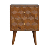 Chestnut Cube Carved Bedside Table | Hand-Carved
