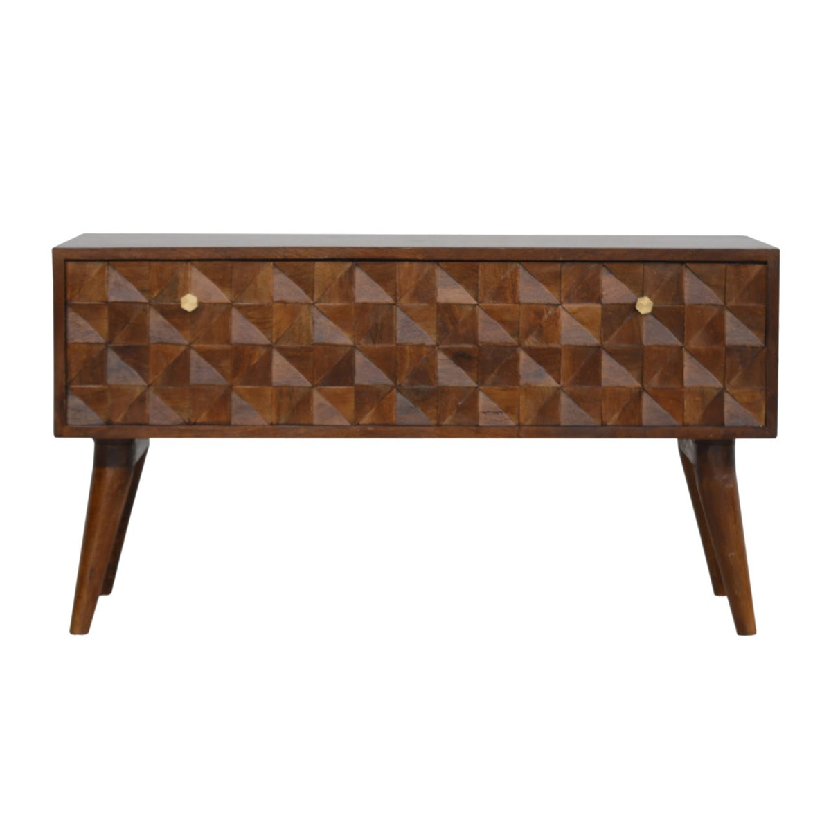 Chestnut Diamond Storage Bench | Hand-Carved