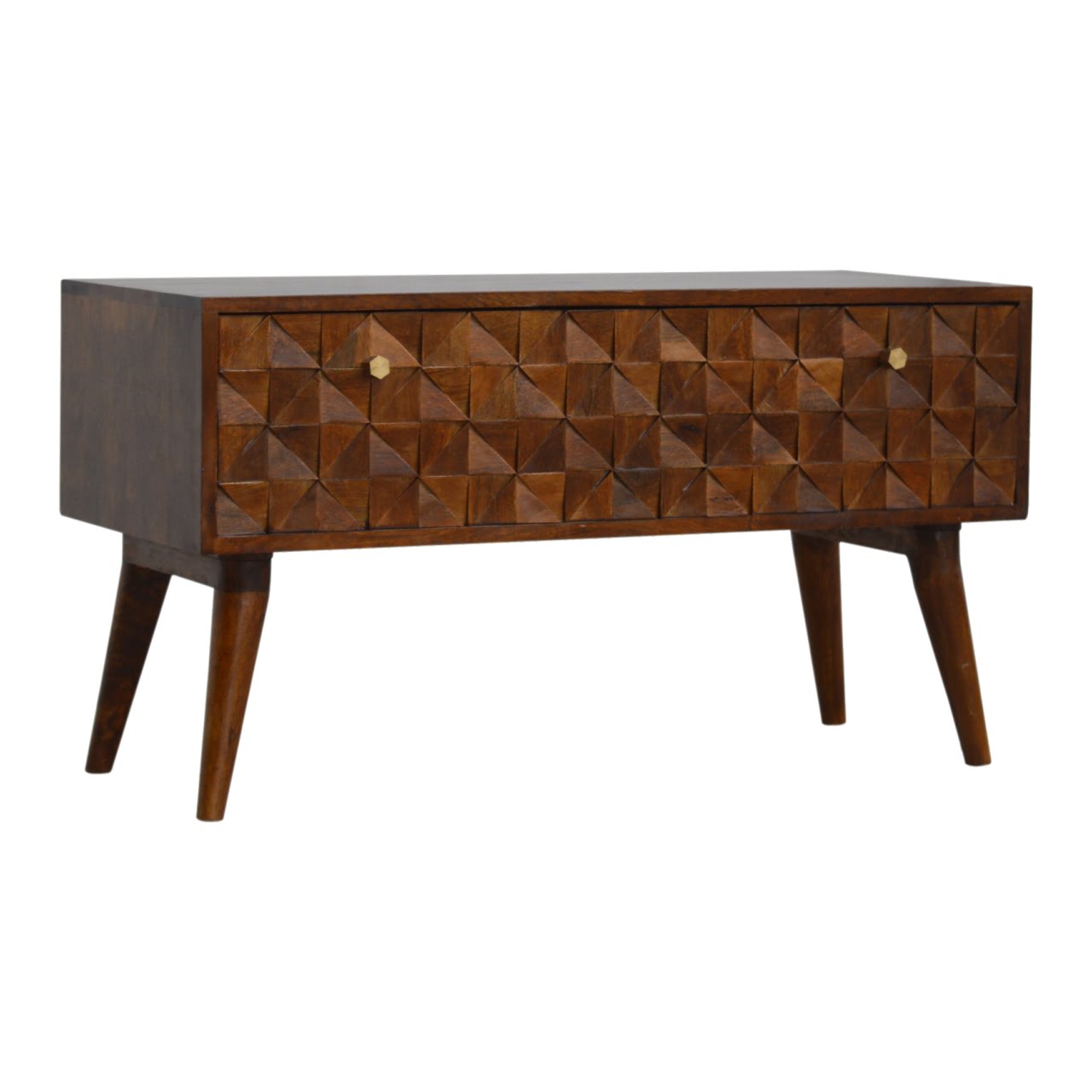 Chestnut Diamond Storage Bench | Hand-Carved