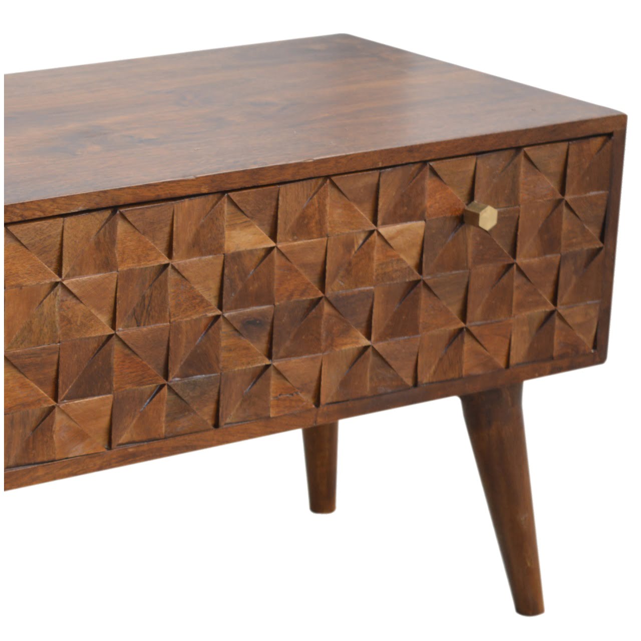 Chestnut Diamond Storage Bench | Hand-Carved