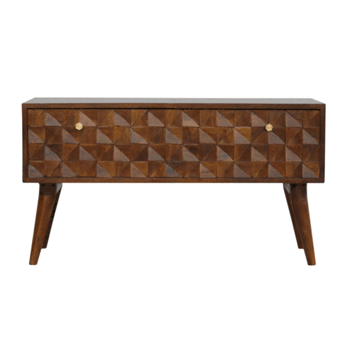 Chestnut Diamond Storage Bench | Hand-Carved